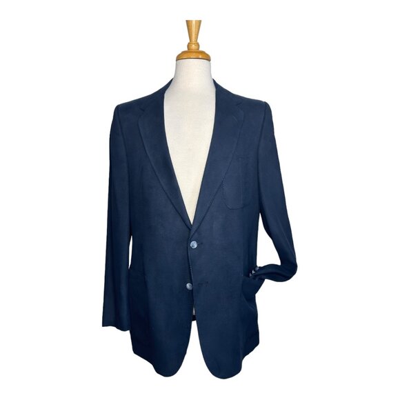 Lanvin Vintage Men's Blazer Feather Suede Single Breast 44L Chest Navy Blue - Picture 1 of 13